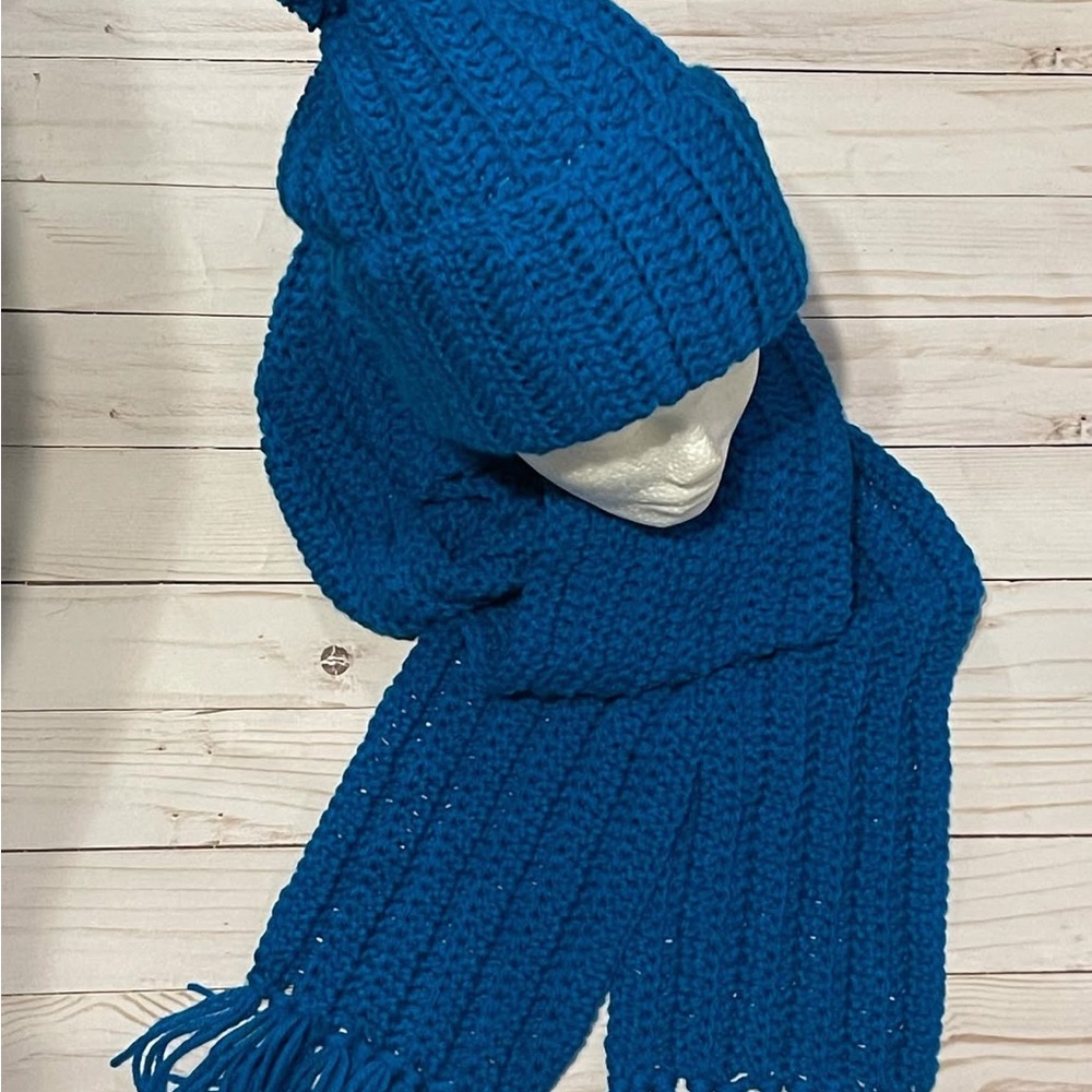 Cozy Blue Crochet Hat and Scarf Set
